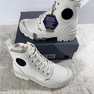 Palladium Pallabase Twill Star White Canvas Combat Zip Size 7.5 Lug Platform NIB